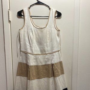 Nine West Tan / Black Multi Color Stripe Cotton Pleated Dress